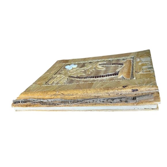 Hawaiian Handmade Photo Album With Palm Tree & Shell Design Dried Leaf Cover VTG - Picture 14 of 16